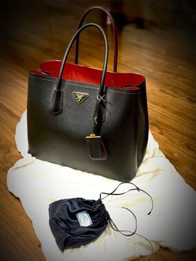 Prada Black Saffiano Tote with Red Interior Trim